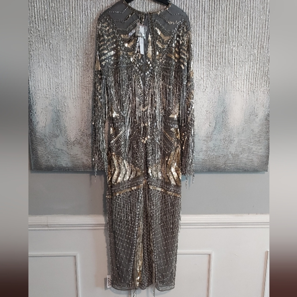 ASOS EDITION Curce Statement Embellished Sequins Fringe Gold and Silver  Sz-14 - Picture 7 of 12